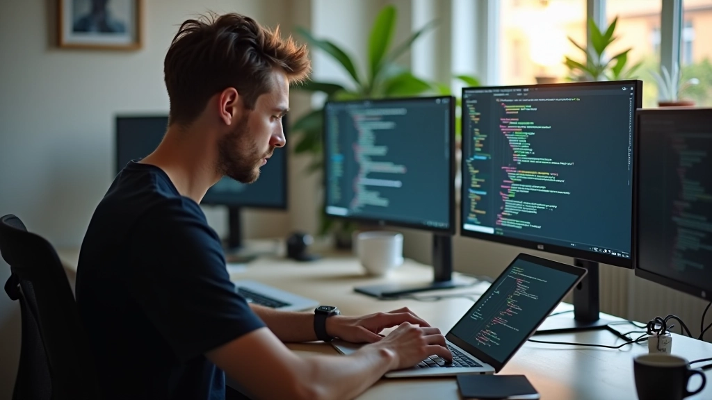 Jaunieši pie datora programmē un strādā pie projekta, diskutē un sameklē kodu